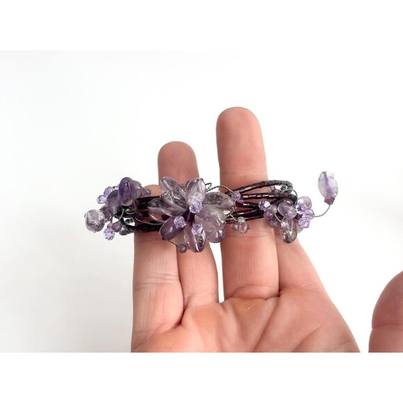 Wrap Around Purple Beaded Vintage Floral Multi Layered Bracelet - Picture 3 of 12